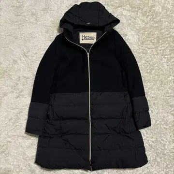 새상품급 HERNO 하이브리드 다운 절개 다운 코트 블랙 44