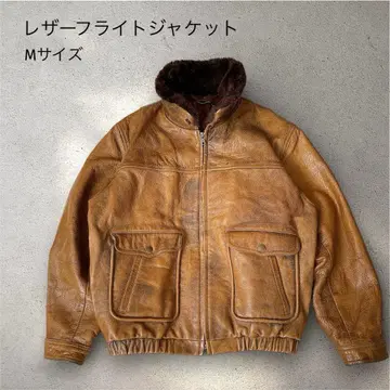 [레어] 빈티지 소가죽 플라이트 자켓 보아 옷깃 카멜 M