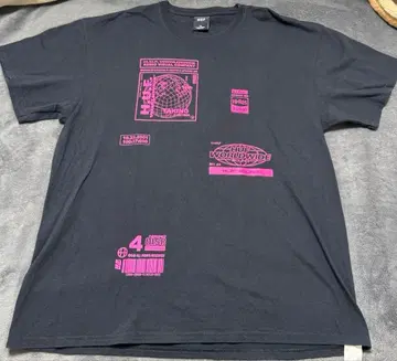 HUF 다크 그레이 티셔츠 핑크 프린트 XL