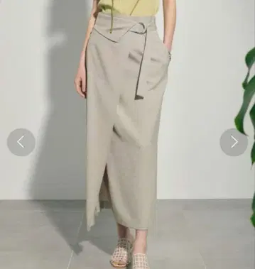 PUBLIC TOKYO 린넨 라이크라 랩 타이트 스커트