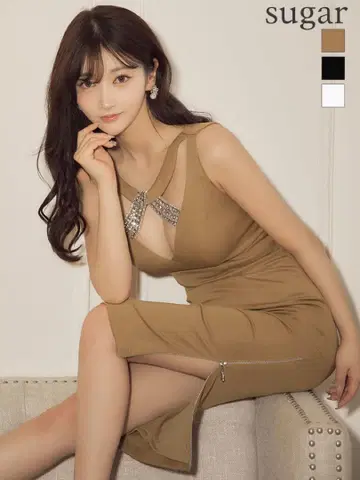 [ 새상품급 ] sugar/Veautt 비쥬 장식 타이트 드레스