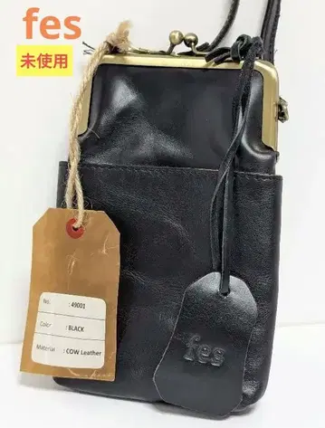[미사용] fes 천연 가죽 가마구치 숄더 파우치 블랙 숄더 관리10