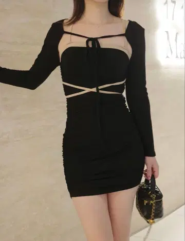 ciel 바이컬러 타이트 리본 미니 원피스