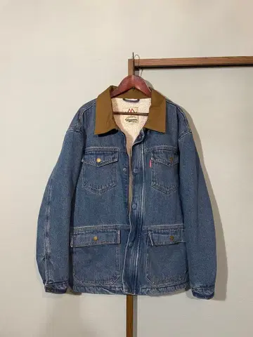 보아 안감 데님 자켓 브라운 옷깃 XL