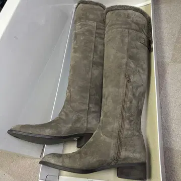 AKAKURA 그레이 스웨이드 롱 부츠 지퍼 달린 24cm