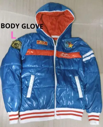 BODY GLOVE 남성용 충전솜 나일론 후드티 L 블루 x 레드 와펜