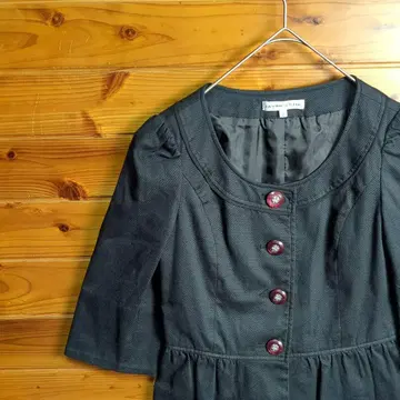 노카라 자켓 블랙 S 프릴 밑단 빨간색 은색 버튼 엘레강트 포멀