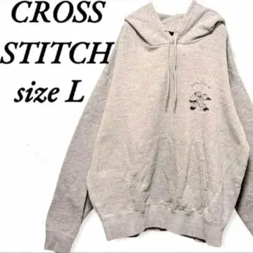 크로스스티치 후드티 프린트 로고 L 그레이 스트릿 러프