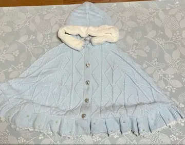 [미사용] Ank Rouge 폼폼 리본 니트 판초 블루(스카이블루)