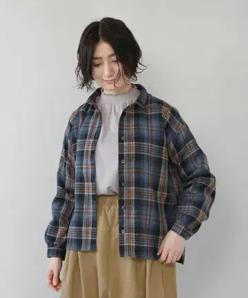 SUN VALLEY . 레이온 능직 기모 체크 칼라 셔츠