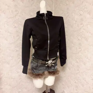 헤이세이 갸루 00s 십자가 블랙 맨투맨 지퍼 후드티 Y2K 펑크