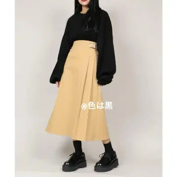 사이드 플리츠 롱 스커트 블랙 PUNYUS