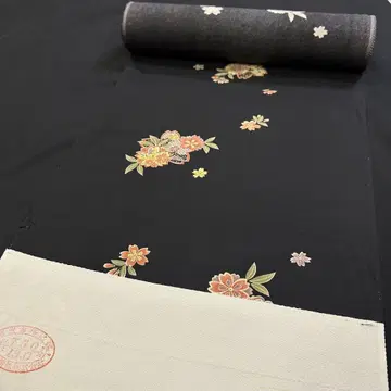 새상품 순수 실크 코몬 옷감 블랙 베이스 크레이프 원단 꽃무늬 3498