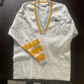LACOSTE 화이트 V넥 니트 스웨터 M