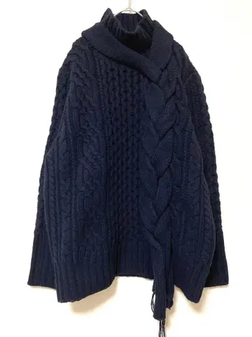 사카이 울 케이블 머플러 도킹 니트 스웨터 하이넥