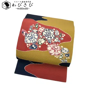 나고야 오비 형염 염분 동백꽃 무늬 크레이프 원단 O-5059