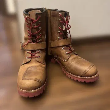 아비렉스 가죽 엔지니어 부츠 브라운 끈 빨간색 26