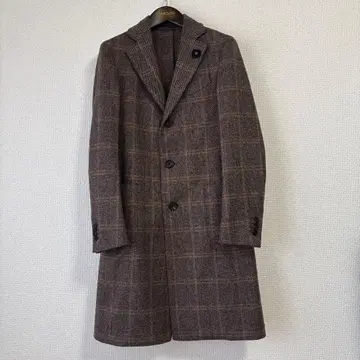 LARDINI 체스터 코트 체크 무늬 사이즈 46