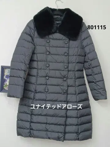 UNITED ARROWS 퍼 트리밍 블랙 더블 브레스트 다운 코트 36