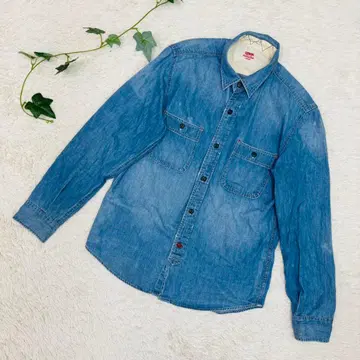 EDWIN 데님 워크 셔츠 인디고 L 레드 버튼