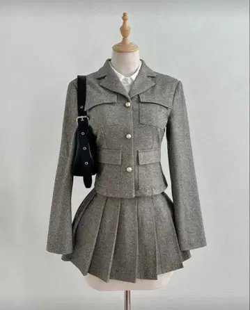 그레이 헤링본 자켓&스커트 셋업 왕홍 호비계