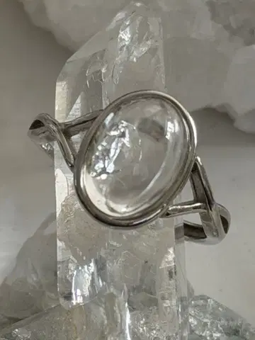 레어 물 채운 수정 실버 반지 프리 사이즈