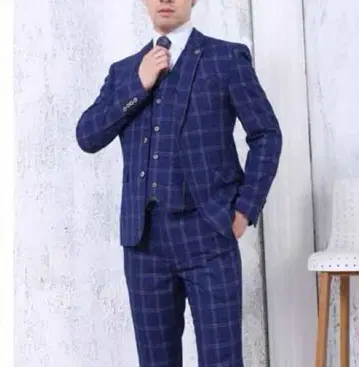 남성용 수트 3종 세트 체크 무늬 셋업 파티 결혼식 250-3