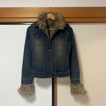 00s japanese label 퍼 라이더 데님 자켓 y2k 그런지