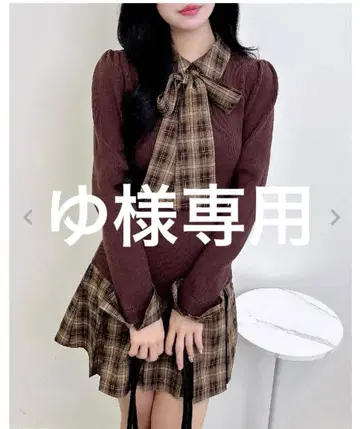 INGNI 체크 무늬 보타이 셔츠 도킹 니트 원피스