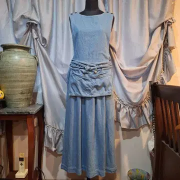 데님 블루 슬리브리스 스커트 셋업