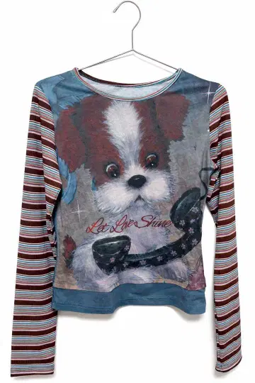 개 프린트 시어 탑 보더 절개 Y2K 헤이세이 그런지 긴팔