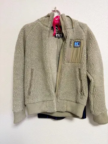 HELLY HANSEN 베이지 플리스 자켓 후드 부착