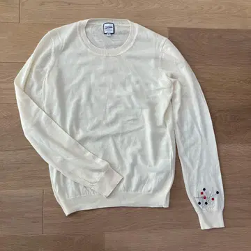 장 폴 고티에 울 니트 스웨터 소매 자수 40 화이트 여성용