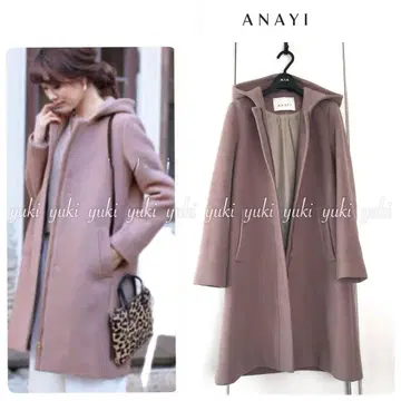 ANAYI 더블 비버 후드 코트 36 더스티 핑크
