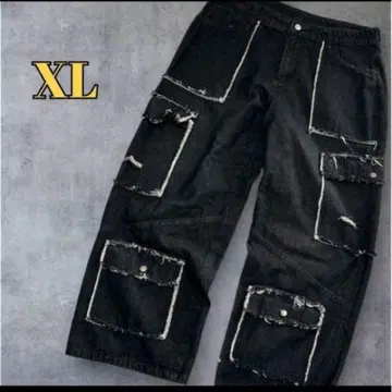 새상품급 XL 블랙 데님 와이드 팬츠 초와이드 배기 스트릿 리메이크