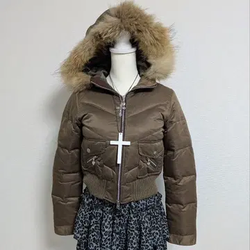 헤이세이 갸루 y2k 퍼 다운 자켓 광택 그런지 짧은 기장