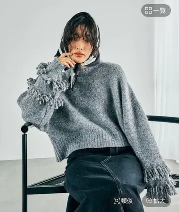 LEPSIM 3.5 게이지 소매 프린지 풀오버 그레이