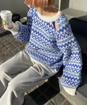 Alley by wcloset 스키 느낌 눈 니트 노르딕 무늬 블루