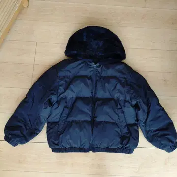 네이비 다운 코트 퍼 후드