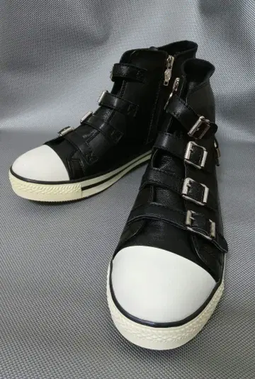 ash 블랙 하이컷 가죽 스니커즈 버클 사이드 ZIP 27.5