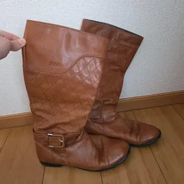 브라운 퀼팅 롱 부츠 245