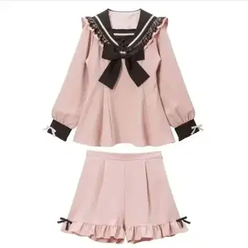 지뢰계 디어마이러브 블랙 핑크 세일러 레이스 리본 셋업