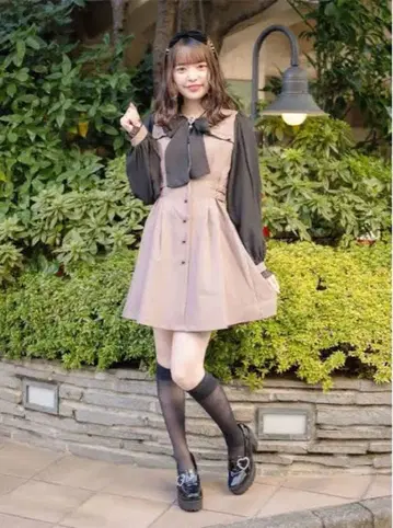 ROJITA 빅리본 배색 원피스 [ 블랙 핑크 ]