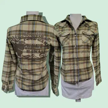 y2k 체크 셔츠 헤이세이 갸루 영문 로고 레트로걸