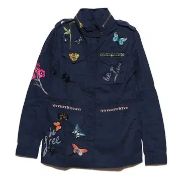 Desigual 나비 자수 후드 부착 자켓 L 데시구알