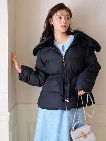 CELFORD [발수 가공] 퍼 카라 부착 퀼팅 숏코트