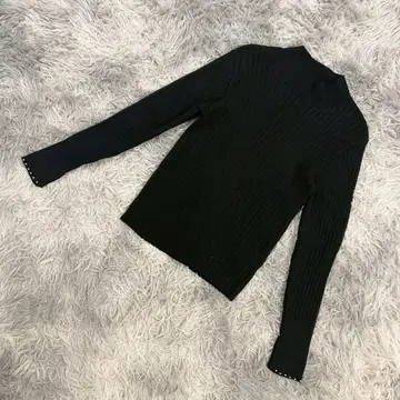 [ Palm Riche ] 하이넥 리브 니트 긴팔 스웨터 소매 펄 타이트