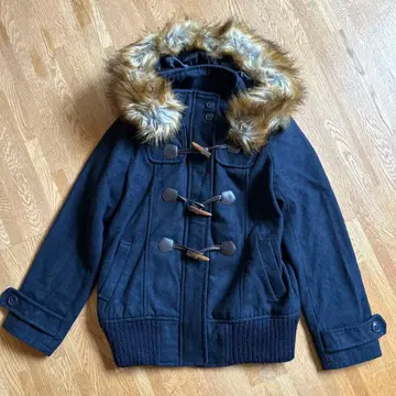 미사용 새상품 다크 네이비 퍼 달린 더플 코트 탈부착 가능 퍼