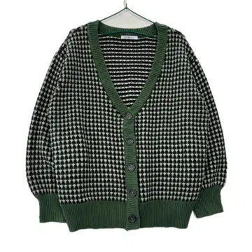 90s풍 배색 니트 가디건 그린 x 블랙 M 여성용