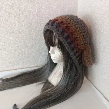 양 보닛 핸드메이드 서브컬쳐 y2k 고양이 귀 니트 모자 손뜨개질 그런지